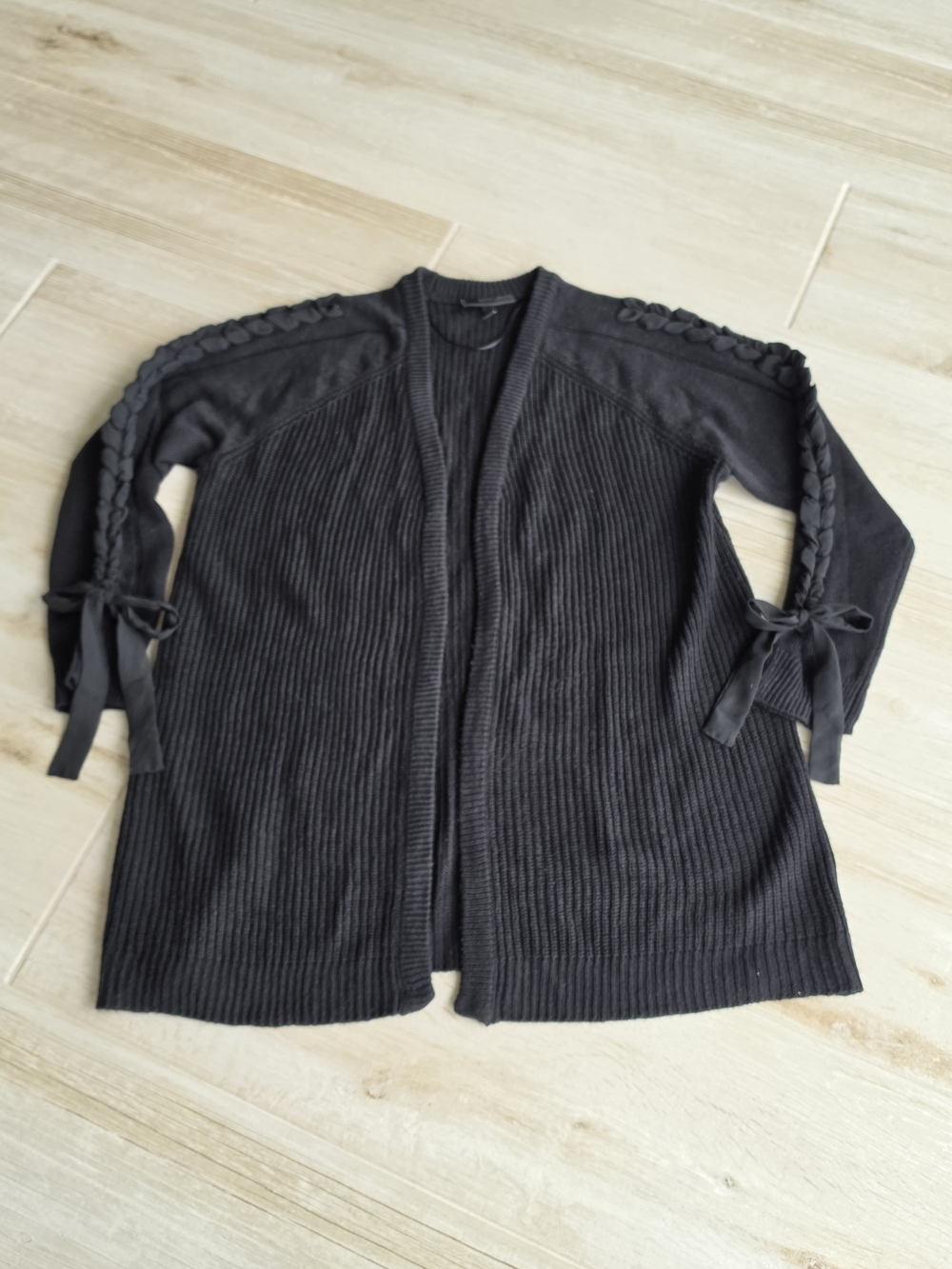 Lane Bryant Black Open-Front Ribbed Cardigan with Braided Sleeve Detail Sz 14/16